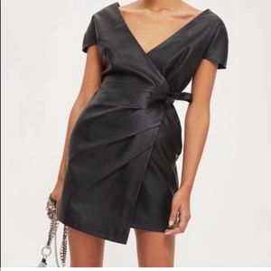 Topshop vegan leather wrap mini dress